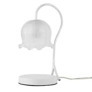13.77 in. White Modern Task and Reading Table Lamp for Living Room Bedroom with Flower Glass Shade, No Bulbs Included