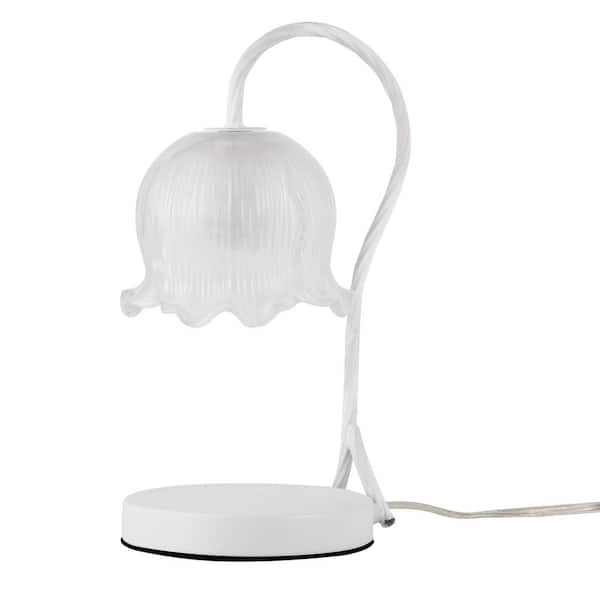 OUKANING 13.77 in. White Modern Task and Reading Table Lamp for Living Room Bedroom with Flower Glass Shade, No Bulbs Included