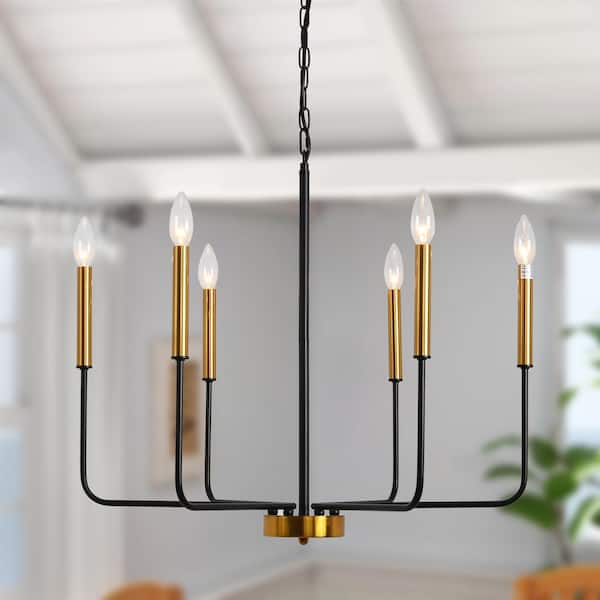 LWYTJO Classic 6-Light Traditional Fixture Black and Gold Farmhouse ...