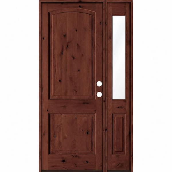46 in. x 96 in. Knotty Alder 2-Panel Left-Hand/Inswing Clear Glass Red Mahogany Stain Wood Prehung Front Door RHSL