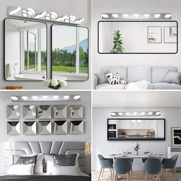 52.2 in. 7-Light Chrome Bathroom LED Vanity Light with Dimmable and 360° Swivel Range