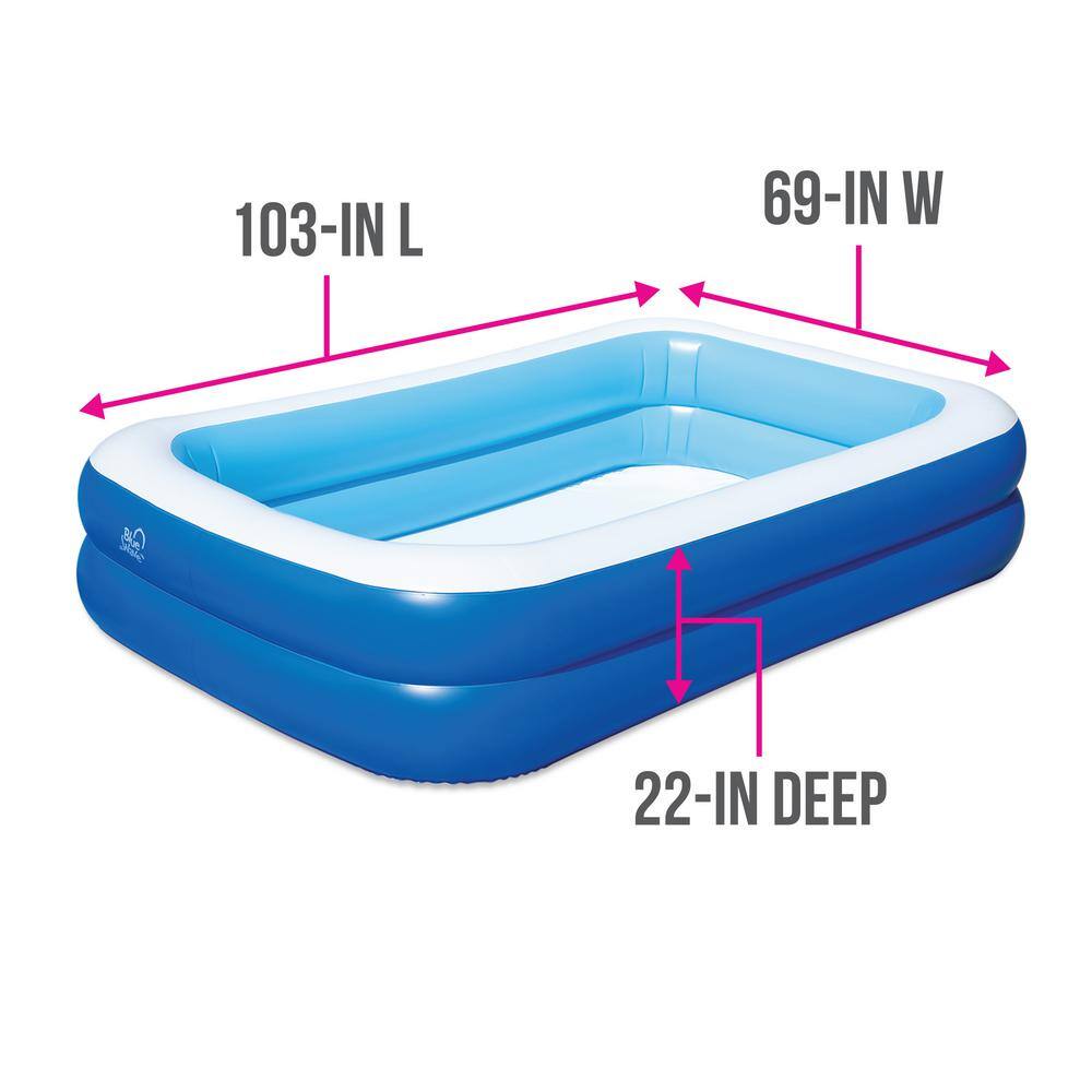 Blue and White Rectangular Inflatable Family Pool with Cover