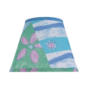 9 in. x 7 in. Blue and Green and Print Leaf Design Hardback Empire Lamp Shade