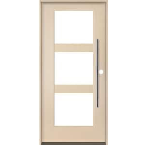 BRIGHTON Modern Faux Pivot 36 in. x 80 in. 3-Lite Left-Hand/Inswing Clear Glass Unfinished Fiberglass Prehung Front Door