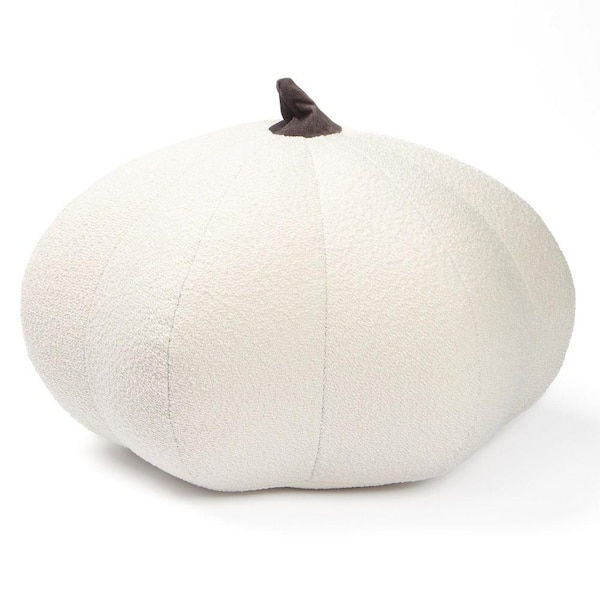 Pumpkin Luxurious Ottoman White Polyester Boucle Fall & Halloween Decor Pouf