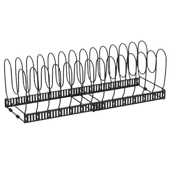 Black Expandable Organizer Rack Pot Rack with 14 Adjustable Dividers for Cabinet Countertop Storage 22.83 Inch