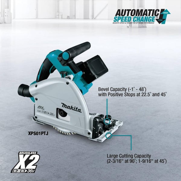 18V X2 LXT 6-1/2 in. Brushless Cordless Plunge Circular Saw 2 Batteries 5.0 Ah with Guide Rail