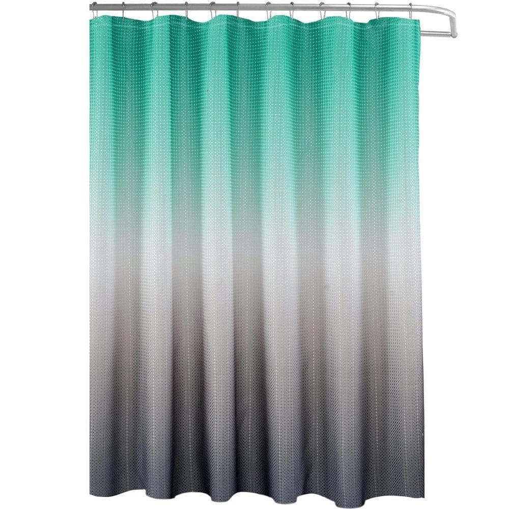 Washable 70 in. W x 72 in. L Fabric Textured Shower Curtain with 12-Easy Gl