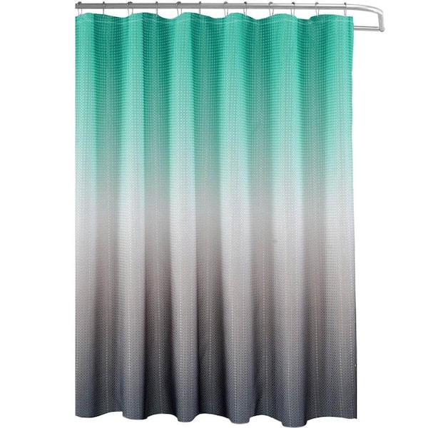 Aoibox Washable 70 in. W x 72 in. L Fabric Textured Shower Curtain with 12-Easy Glide Metal Rings in Turquoise-Grey