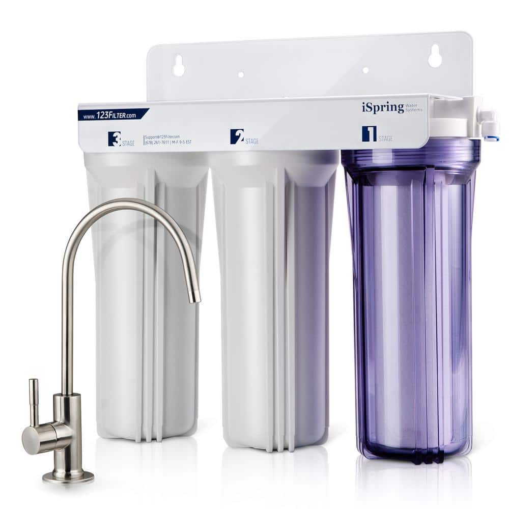 ISPRING 3-Stage Under Sink Water Filter System, Reduces PFAS, Chloramine, Chlorine, Sediments, and More