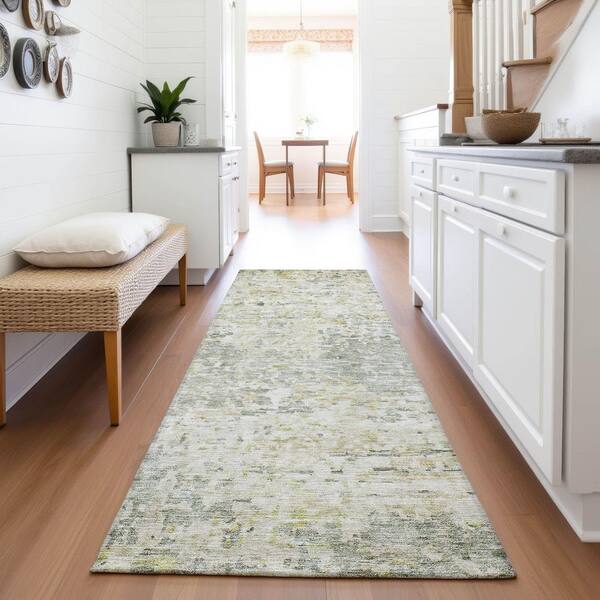 Mayfield Premium Machine Washable Abstract AMF1128 Sage 2 ft. 3 in. x 7 ft. 6 in. Runner Rug