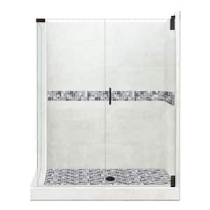 Newport Grand Hinged 36 in. x 48 in. x 80 in. Right-Hand Corner Shower Kit in Natural Buff and Black Pipe