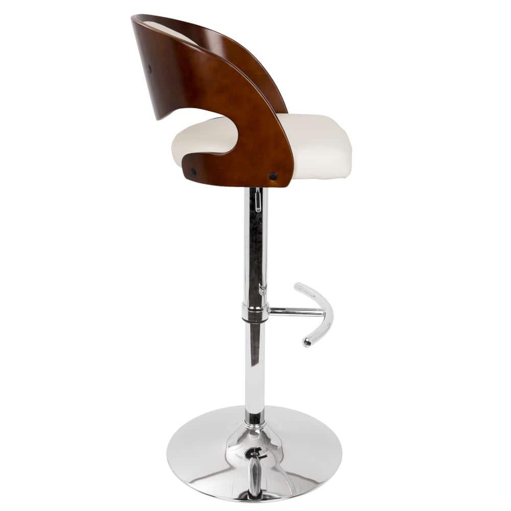 Cherry and White Faux Leather Adjustable Swivel Barstool