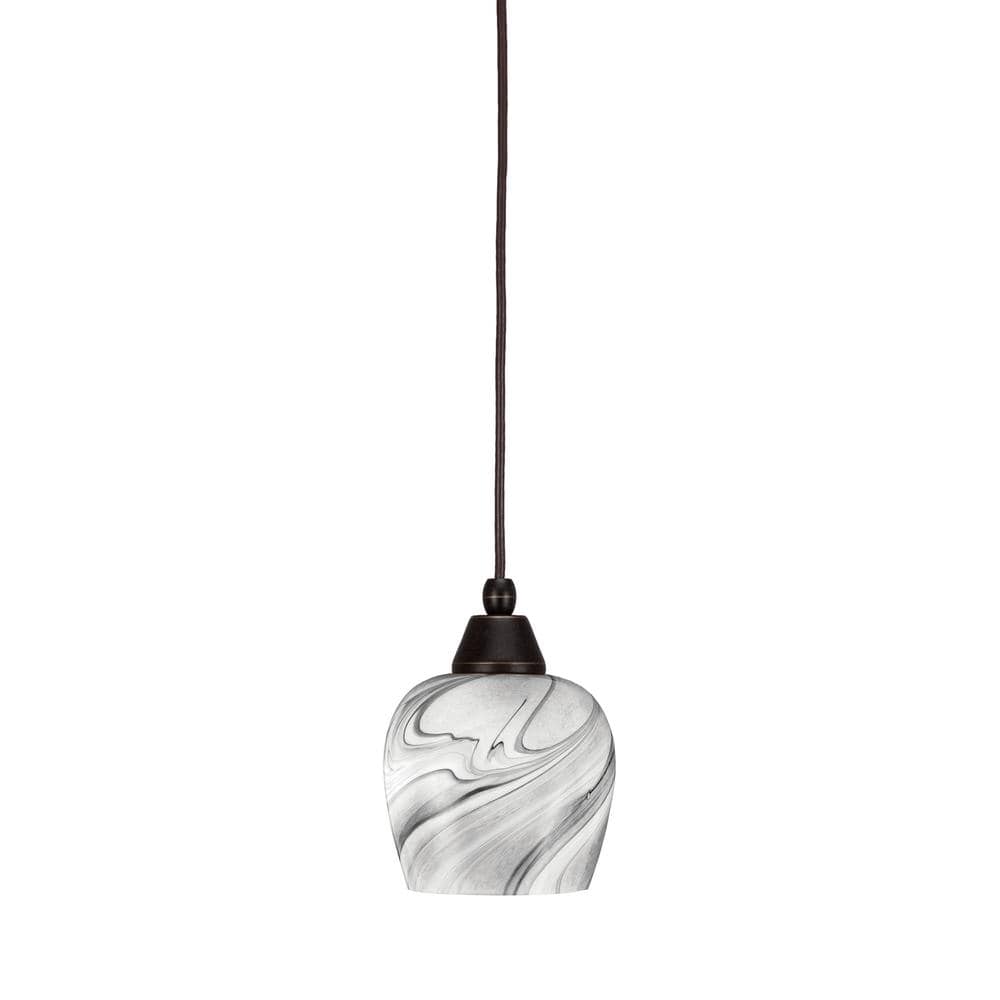 Bryson 6 in. 1-Light Dark Granite Cord Pendant Light with 6 in. Onyx Swirl 