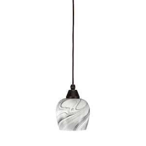 Bryson 6 in. 1-Light Dark Granite Cord Pendant Light with 6 in. Onyx Swirl Glass Shade, no bulb included