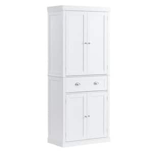 72 in. Storage Freestanding Utility Cabinets with 3 Adjustable Shelves Pearl White Tall Food Buffet Pantry Organizers
