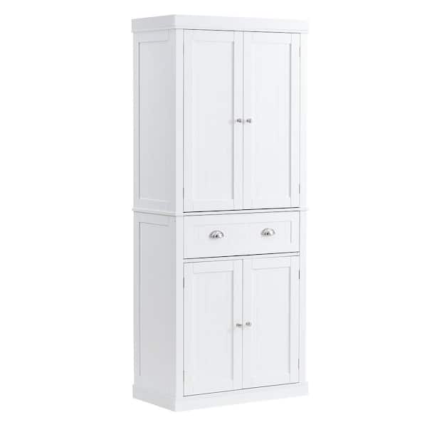VEVOR 72 in. Storage Freestanding Utility Cabinets with 3 Adjustable Shelves Pearl White Tall Food Buffet Pantry Organizers
