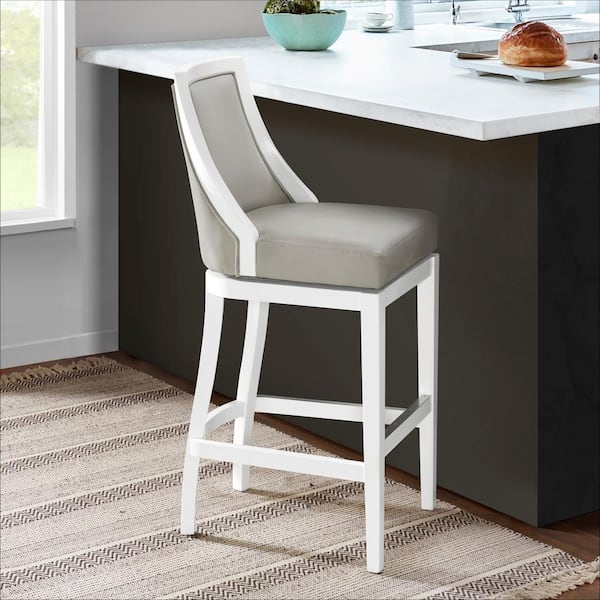 Alaterre Furniture Ellie 46 in. White Rubberwood Bar Height Stool with Cushioned Back and High Back
