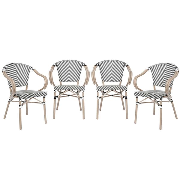 Carnegy Avenue Black and White/Light Natural Frame Aluminum Outdoor Dining Chair in White Set of 4