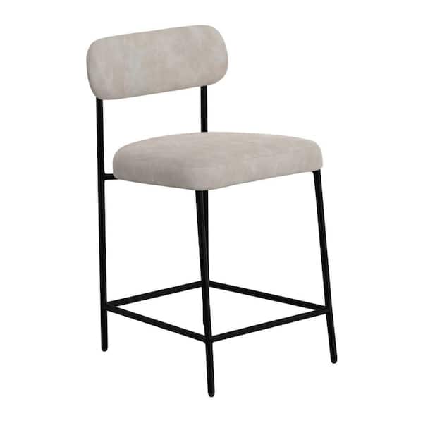 Benjara Iffa Snow Gray and Black Wood Frame Counter Height Chair with Cushion