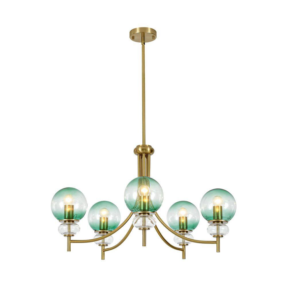 Ayden 5-Light Modern Glam Gold Branch Orb Sputnik Gradient Green Glass Globe Chandelier with Clear Glass Accents price history on PriceWatchPro