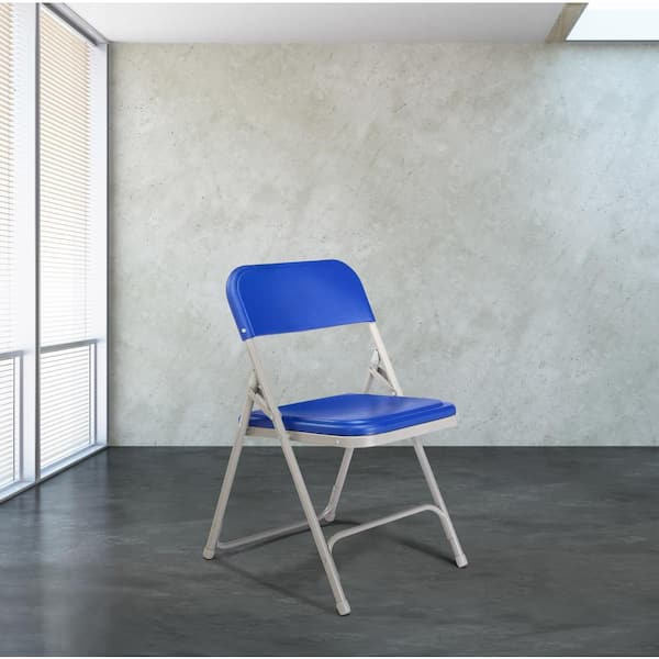 National Public Seating 805 Blue Plastic Seat Stackable Outdoor Safe Folding Chair (Set of 4) - 2