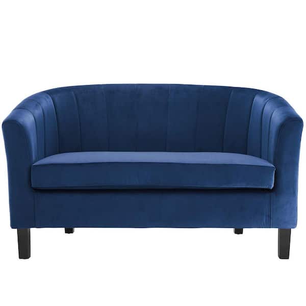 MODWAY Prospect 50 in. Navy Channel Tufted Velvet 2-Seater Loveseat with Slope Arms