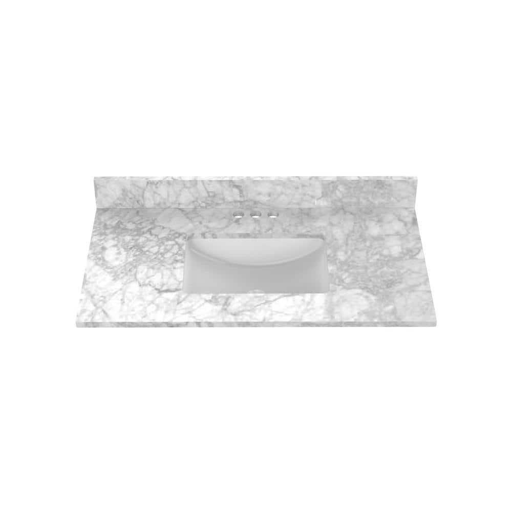 Home Decorators Collection 37 in. W x 22 in D Marble white Rectangular Single Sink Vanity Top in Carrara Marble -  BT37BM1301-RS