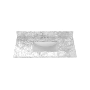 37 in. W x 22 in D Marble white Rectangular Single Sink Vanity Top in Carrara Marble