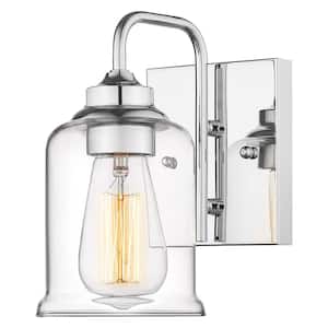 4.7 in. 1-Light Modern Industrial Chrome Vanity Light Bathroom Sconces Wall Lighting with Clear Glass Shade