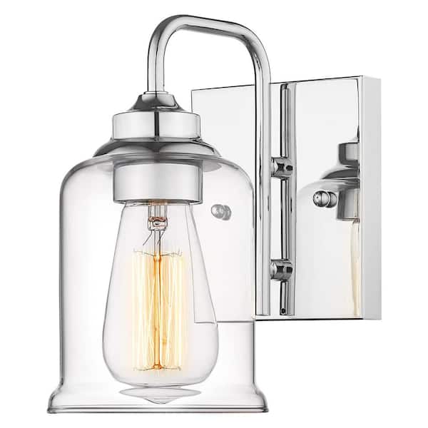 JAZAVA 4.7 in. 1-Light Modern Industrial Chrome Vanity Light Bathroom Sconces Wall Lighting with Clear Glass Shade