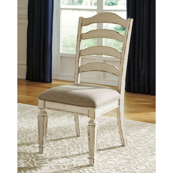 Realyn Distressed White / Gray Polyester with Cushion Side Chair Set of 2
