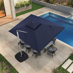 9 ft. x 12 ft. High-Quality Aluminum Cantilever Polyester Outdoor Patio Umbrella with Wheels Base, Navy Blue