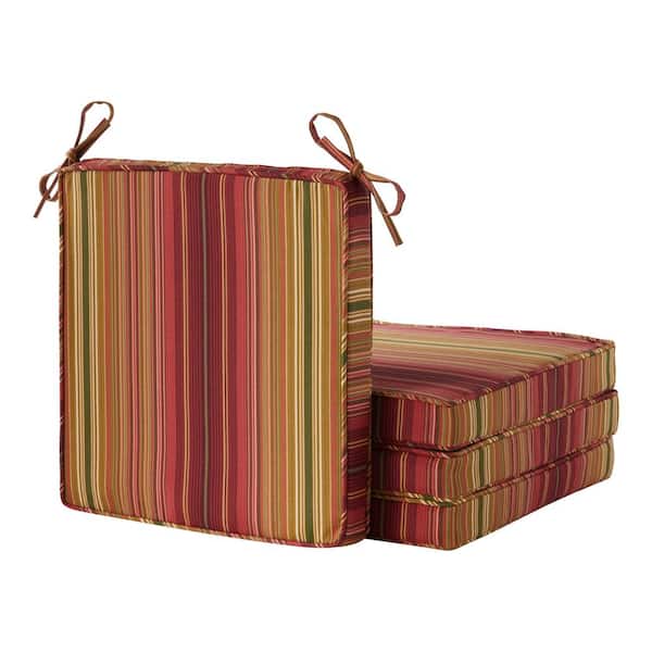 Greendale Home Fashions 18 in. x 18 in. Kinnabari Stripe Square Outdoor Dining Seat Cushion (4-Pack)