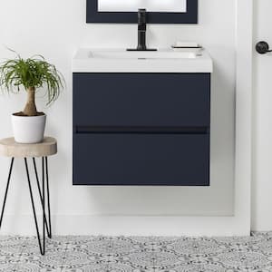 Rawlins 25 in. W x 19 in. D x 22 in. H Single Sink Floating Bath Vanity in Deep Blue with White Cultured Marble Top