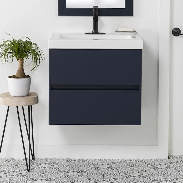 Rawlins 25 in. Single Sink Deep Blue Floating Bath Vanity with White Cultured Marble Top (Assembled)