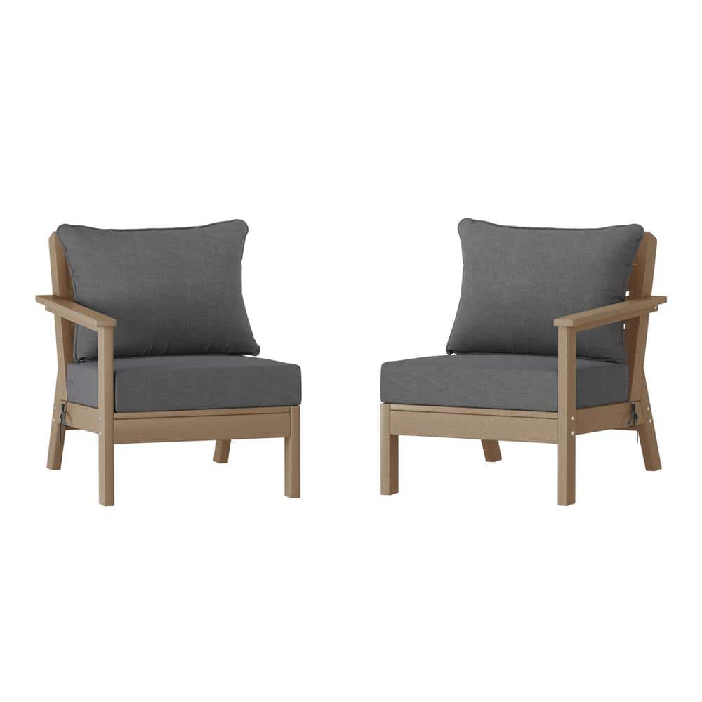 Birchwood Weathered Wood Arrangeable Outdoor Patio 2-Piece Deep Seating HDPE Loveseat Arm Chair Set with Gray Cushions price history on PriceWatchPro