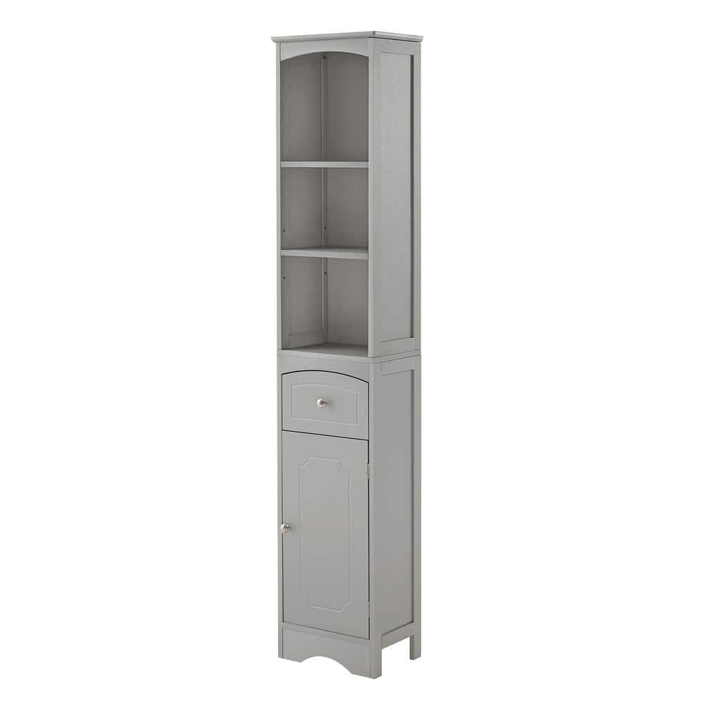 13.4 in. W x 9.1 in. D x 66.9 in. H Gray Linen Cabinet with Drawer