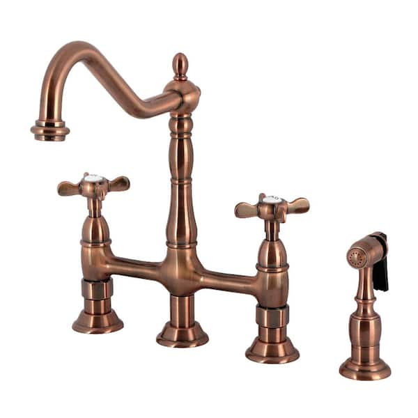 Essex 2-Handle Bridge Kitchen Faucet in Antique Copper