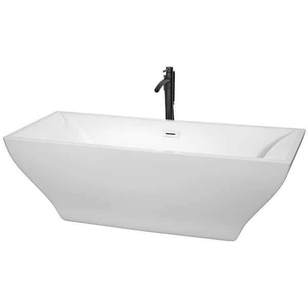 Wyndham Collection Maryam 71.5 in. Acrylic Flatbottom Bathtub in White with Shiny White Trim and Matte Black Faucet