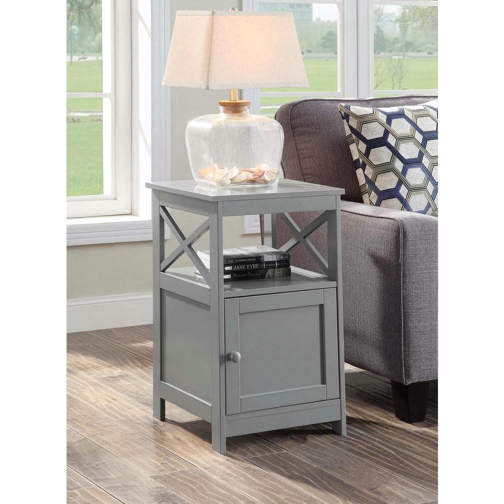 Contemporary Gray Square End Table with Storage Shelf