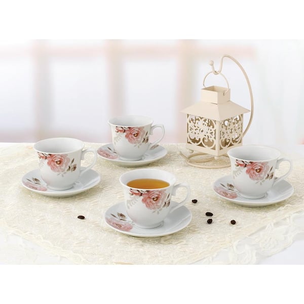 Lorren Home Trends 80-5678 Cups and Saucers Set of 6, Size: One size, Pink