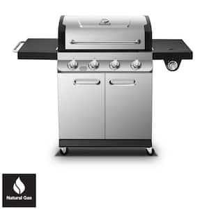 Premier 4-Burner Natural Gas Grill in Stainless Steel with Side Burner