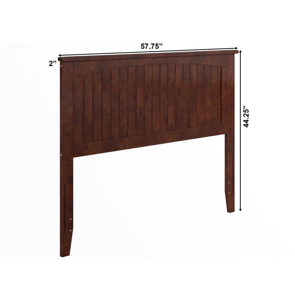 AFI Nantucket Full Solid Wood Panel Headboard with Attachable Charger, Walnut