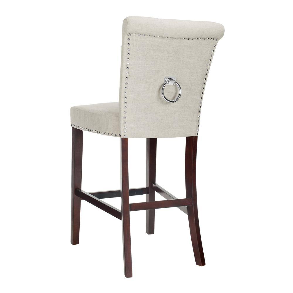 Transitional Taylor Light Grey Linen & Wood Bar Stool, 45"