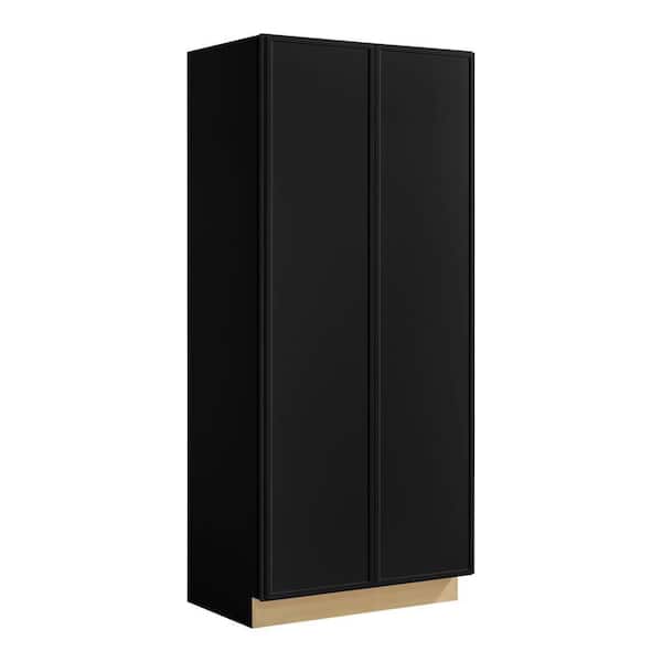 Leyton 36 in. W x 24 in. D x 84 in. H Ready To Assemble Plywood Slim Shaker Wide Pantry Kitchen Cabinet in Raven Black