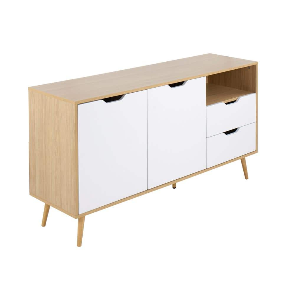 Lumisource Astro Natural and White Wood Sideboard with Cabinets and ...