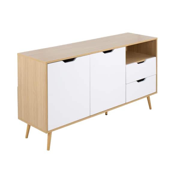 Lumisource Astro Natural and White Wood Sideboard with Cabinets and Sliding-Drawers