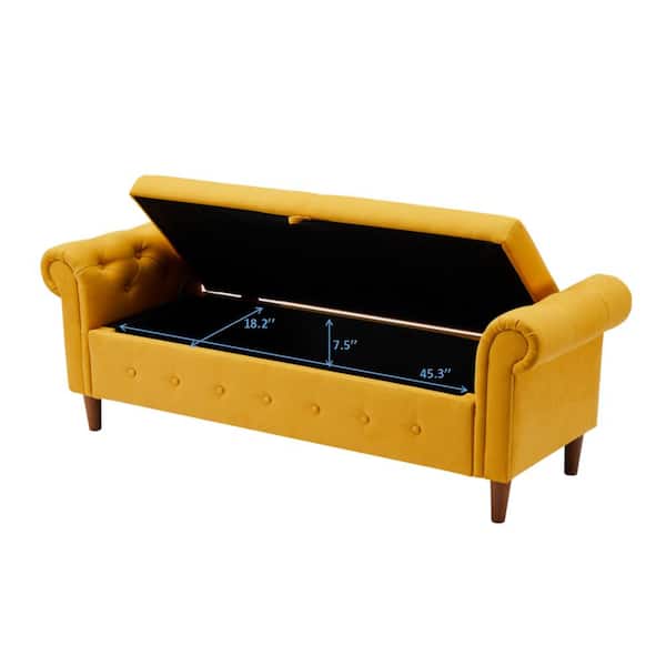 Unbranded 24.1 in. H Yellow Low Back Wood Multifunctional Storage Rectangular Sofa Stool