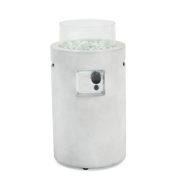 Sego Lily Donovan 16 in. x 31 in. Round Concrete Propane Fire Pit in Light Cement with Storage Cover